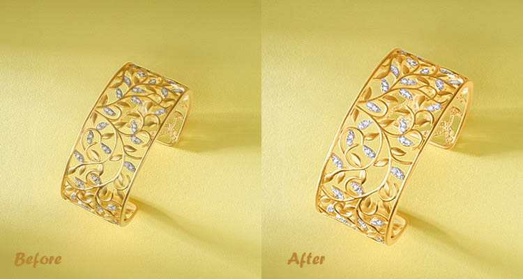 Color Correction in Jewelry Images: "An image demonstrating color correction techniques applied to jewelry photography for accurate representation."